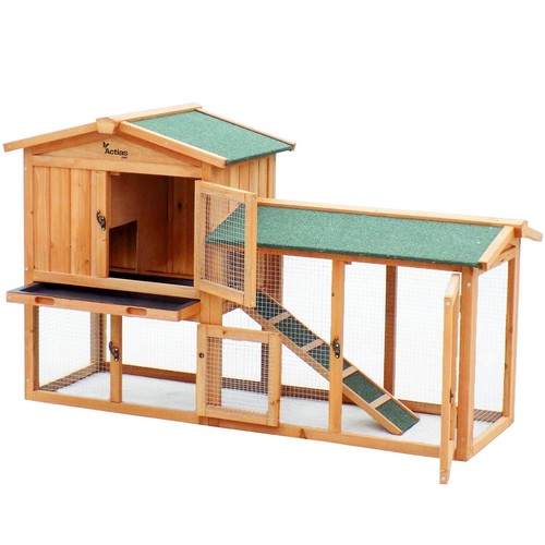 Wooden pet rabbit hutch - wooden, bunny