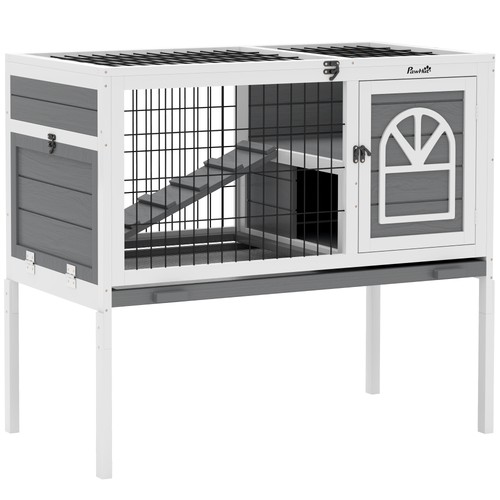 Pawhut rabbit hutch - rabbit, elevated